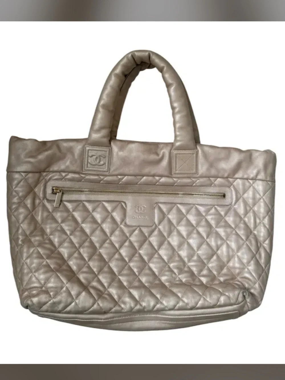CHANEL Quilted Metallic Gold XXL Leather Tote